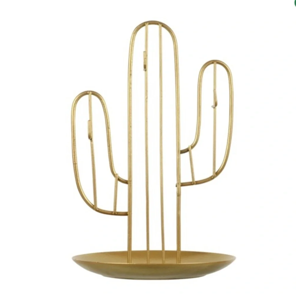 Golden Metal Cactus Jewelry & Trinket Holder NEW